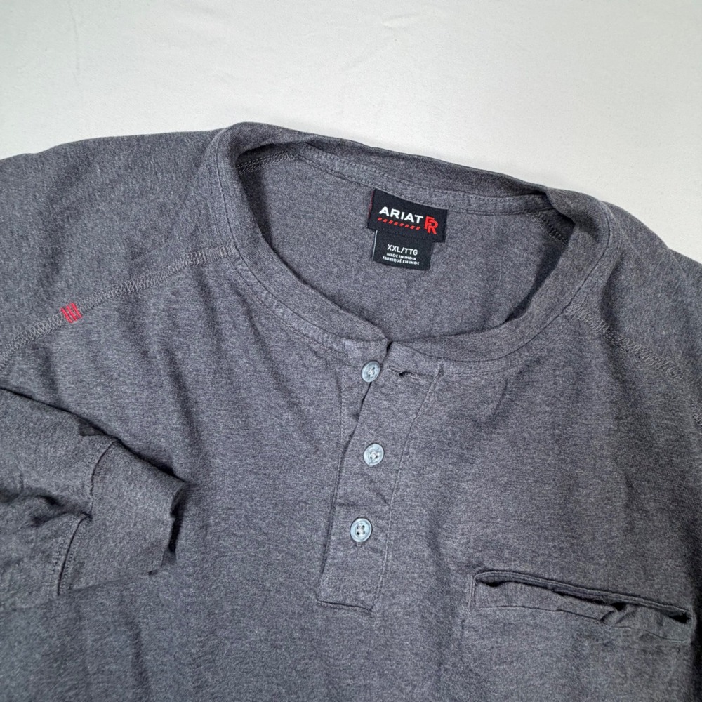 Ariat Work FR Mens XXL Gray Long Sleeve Henley Flame Resistant CAT 2 2112 0381
